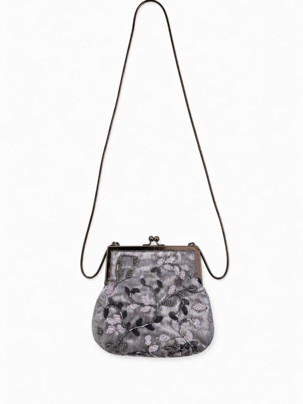 Nordstrom Vintage Gray And Silver Beaded Floral Evening Clutch